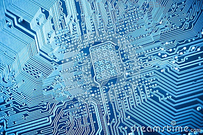 Blue circuit board closeup Stock Photo