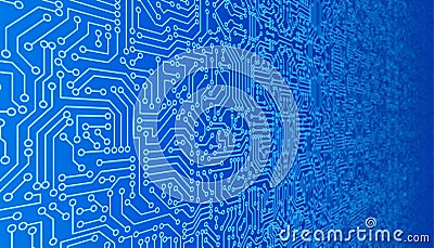 Blue circuit board pattern texture. High-tech background in digital computer technology concept. 3d abstract illustration. Cartoon Illustration