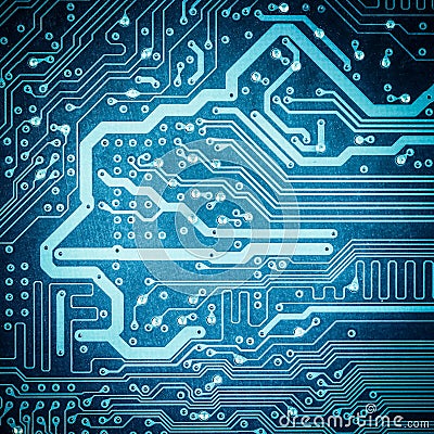 Blue circuit board texture closeup Stock Photo