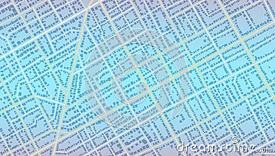 Blue city area, background map, streets. Skyline urban panorama. Cartography illustration. Widescreen proportion Vector Illustration