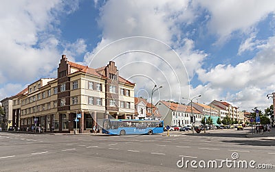 Blue city bus central Klaipeda Editorial Stock Photo