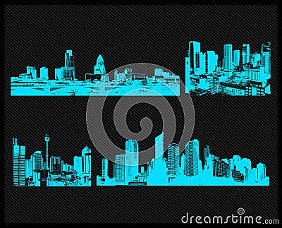 Blue city set. Vector Vector Illustration