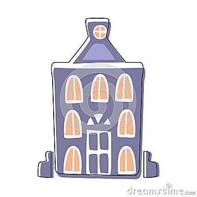 Blue Classy Building, Cute Fairy Tale City Landscape Element Outlined Cartoon Illustration Vector Illustration