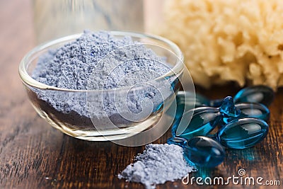 Blue clay mask with serum capsules Stock Photo