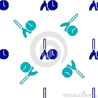Blue Cleaning time icon isolated seamless pattern on white background. Sanitary service, house hygiene. Vector Vector Illustration