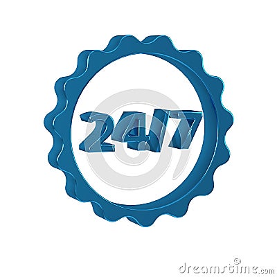 Blue Clock 24 hours icon isolated on transparent background. All day cyclic icon. 24 hours service symbol. Stock Photo