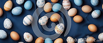 A blue cloth with many eggs on it Stock Photo