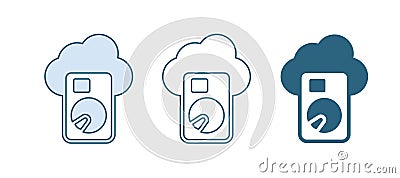 Blue Cloud database icon isolated on white background. Cloud computing concept. Digital service or app with data Stock Photo