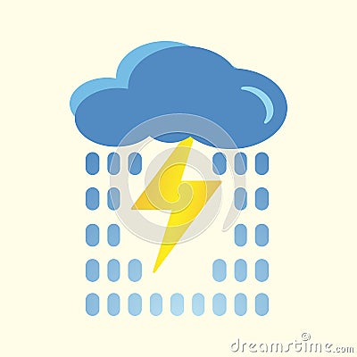 Blue cloud with lightning and rain icon. Cartoon illustration of clouds with lightning and rain vector icon for Internet. Vector Illustration