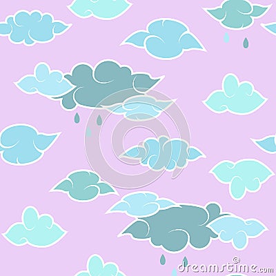 Blue clouds and gray clouds pattern in oriental Japanese style. Seamless vector pattern. Illustration in cartoon style Vector Illustration
