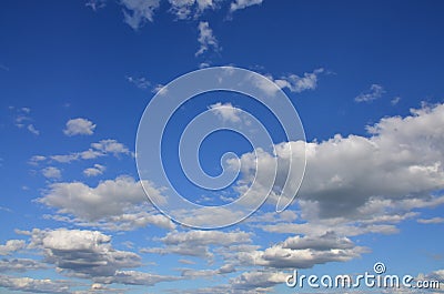A blue cloudy sky with many small clouds blocking the su Stock Photo