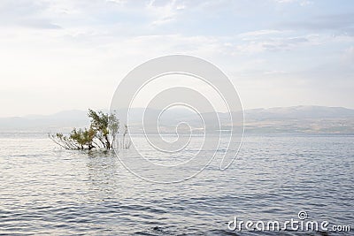Blue cloudy sky over the Sea of Galilee and Golan Heights Stock Photo