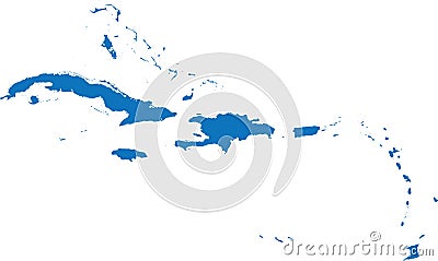 BLUE CMYK color map of CARIBBEAN ISLANDS Vector Illustration