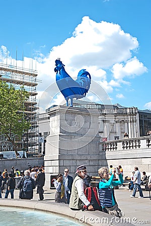 Blue cockerel in Trafalgar Square Editorial Stock Photo