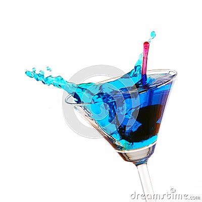 Blue cocktail splashing Stock Photo