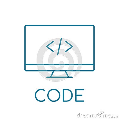 Blue coding line icon. Code on the PC monitor. Software development symbol. Vector Illustration
