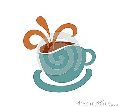 Blue coffee cup with spilling coffee Vector Illustration