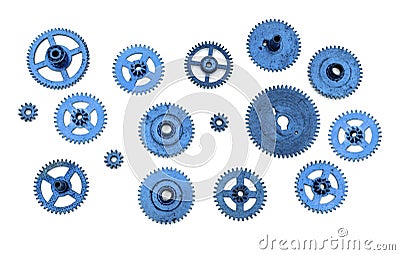 Blue cogs gears wheels collection set Stock Photo