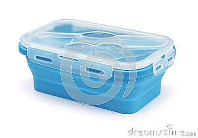 Blue collapsible silicone lunch box Stock Photo