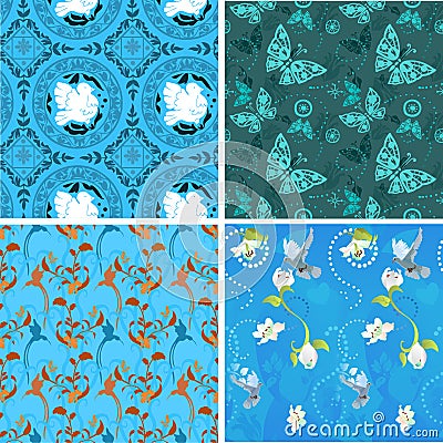 Blue collection seamless patterns Vector Illustration