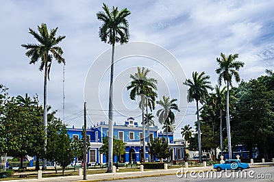 Blue colonial building in Cienfuegos, Cuba Editorial Stock Photo