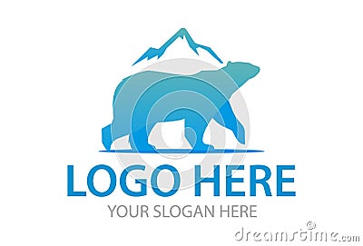 Blue Color Bear and Mountain Logo Design Vector Illustration