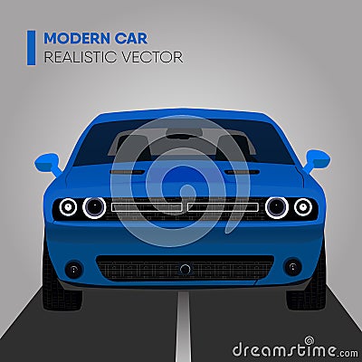Blue Color Car Front Look Vector Vector Illustration