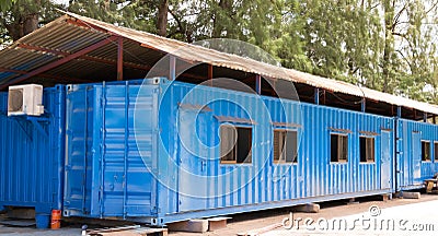 Blue color container office site Stock Photo