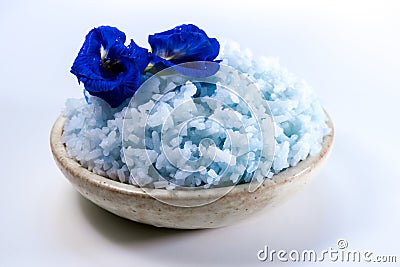 Blue cooked rice by color of butterfly pea flower Stock Photo