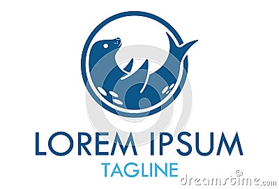 Blue Color Cute Funny Sea Lion Seal Animal Logo Design Vector Illustration