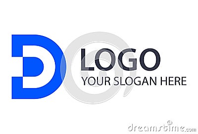 Blue Color Digital Initial Letter Double D Logo Design Vector Illustration