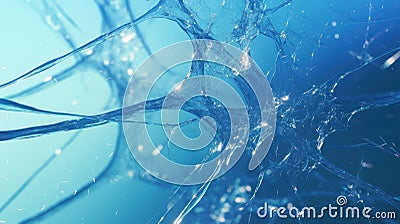 Blue color displays cell structure and brain patterns. Some neurons glow in soft light blue in a highly detailed textured display Stock Photo