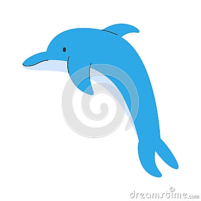 blue color dolphin cute adorable friendly mammal wild nature animals marine environment and jump pose Vector Illustration