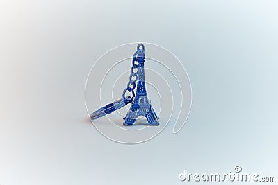 Blue color Eiffel tower souvenir keychain. Stock Photo
