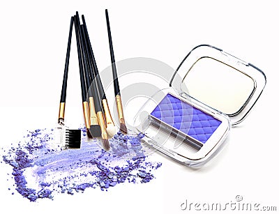 Blue color eyeshadow crushed and blusher make up. Stock Photo