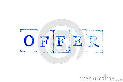 Blue color ink rubber stamp in word offer on white paper background Stock Photo