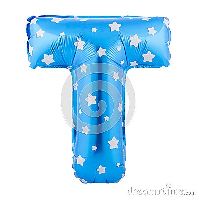 Blue color letter T made of inflatable balloon Stock Photo