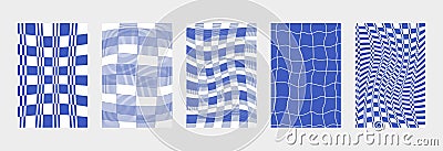 Blue color retro checkered pattern. Abstract poster background vector set. Minimalist color cover template. Design for social Vector Illustration