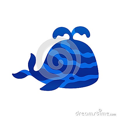 Blue color stylized cute whale vector illustration Vector Illustration