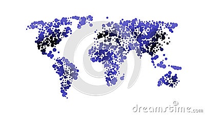 Blue color world map isolated on white background with circles. Abstract flat template. Global concept, vector illustration. Vector Illustration