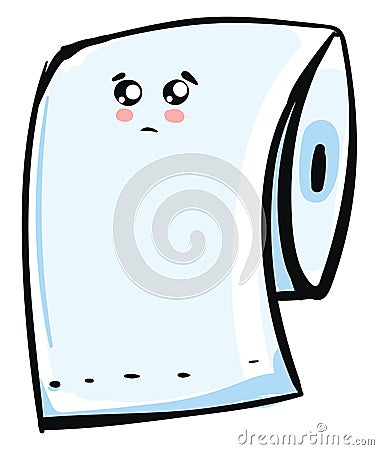 Emoji of a sad blue-colored bundle of toilet papers, vector or color illustration Vector Illustration