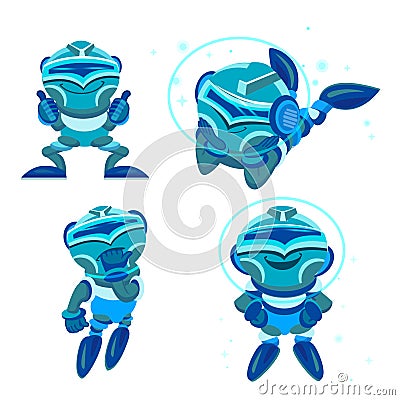 Blue colored Chat Bot, Robots, Virtual Assistance, Artificial Intelligence. Stock Photo