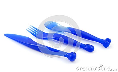 Blue colored cutlery Stock Photo