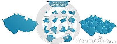 Blue colored political maps of Cuba isolated on white backgroundblue colored political maps of Czech Republic isolated on white ba Vector Illustration