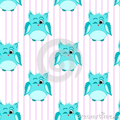 Blue-colored winking owls Vector Illustration