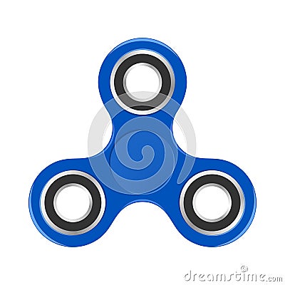 Blue colorful fidget spinner with silver bearings on a white background. Modern children`s hand spinning toy Vector Illustration