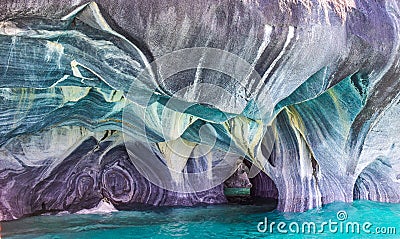 The blue colors of the marble caves in patagonia, chile. Stock Photo