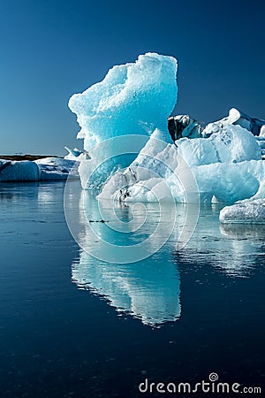 Blue coloured icebergs in Glacier Lagoon Stock Photo