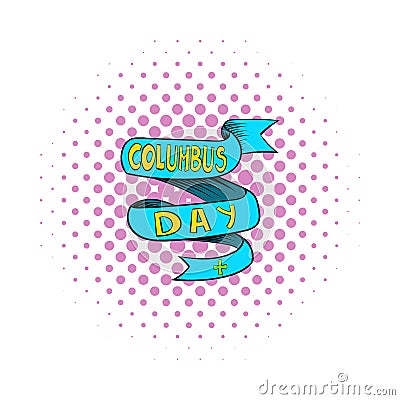 Blue Columbus Day ribbon icon, comics style Stock Photo