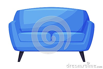 Blue Comfortable Sofa, Cozy Room Interior Design Cartoon Style Vector Illustration on White Background Vector Illustration